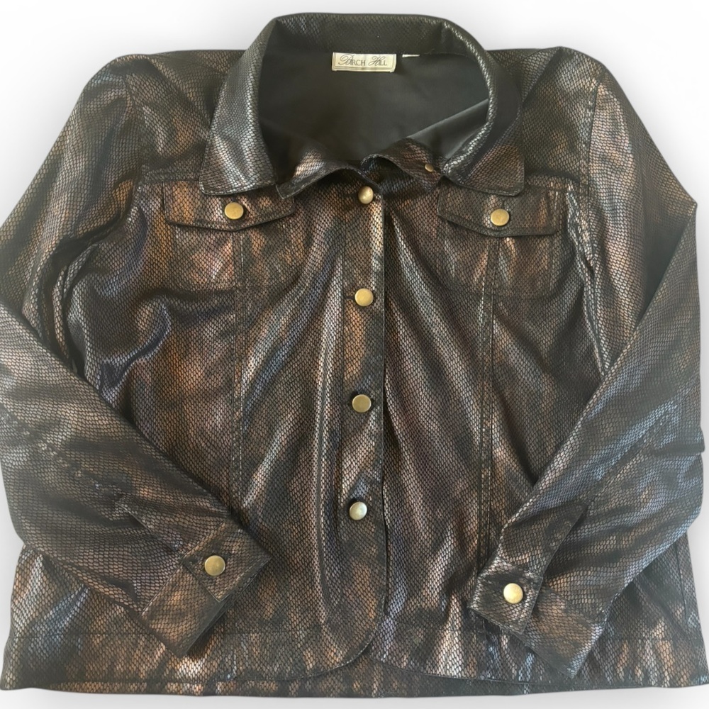 Birch Hill Faux Snakeskin Jacket Women’s XL Brown Black Snap Front Lined